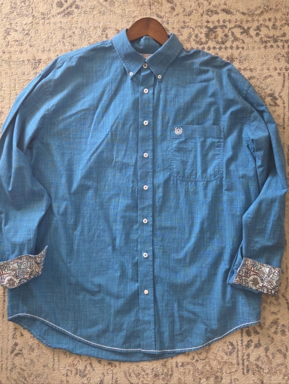 Panhandle Rough Stock Mens Large Blue Western Button Down Long Sleeve